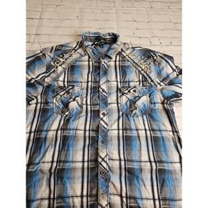 CJ Black Men's Size Large Button Up Plaid Shirt‎ Blue Gray Long Sleeve Slim Fit